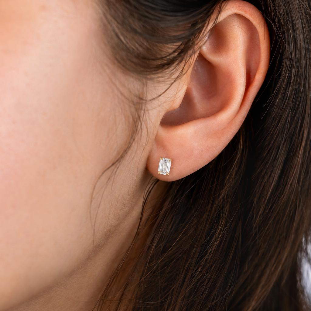 Emerald Cut Lab Grown Diamond Studs ~ Ready to Ship