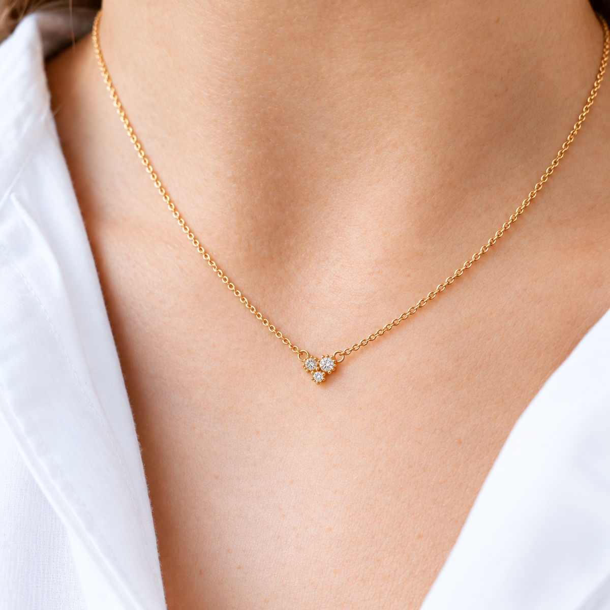 Trio Diamond Cluster Necklace ~ Yellow Gold