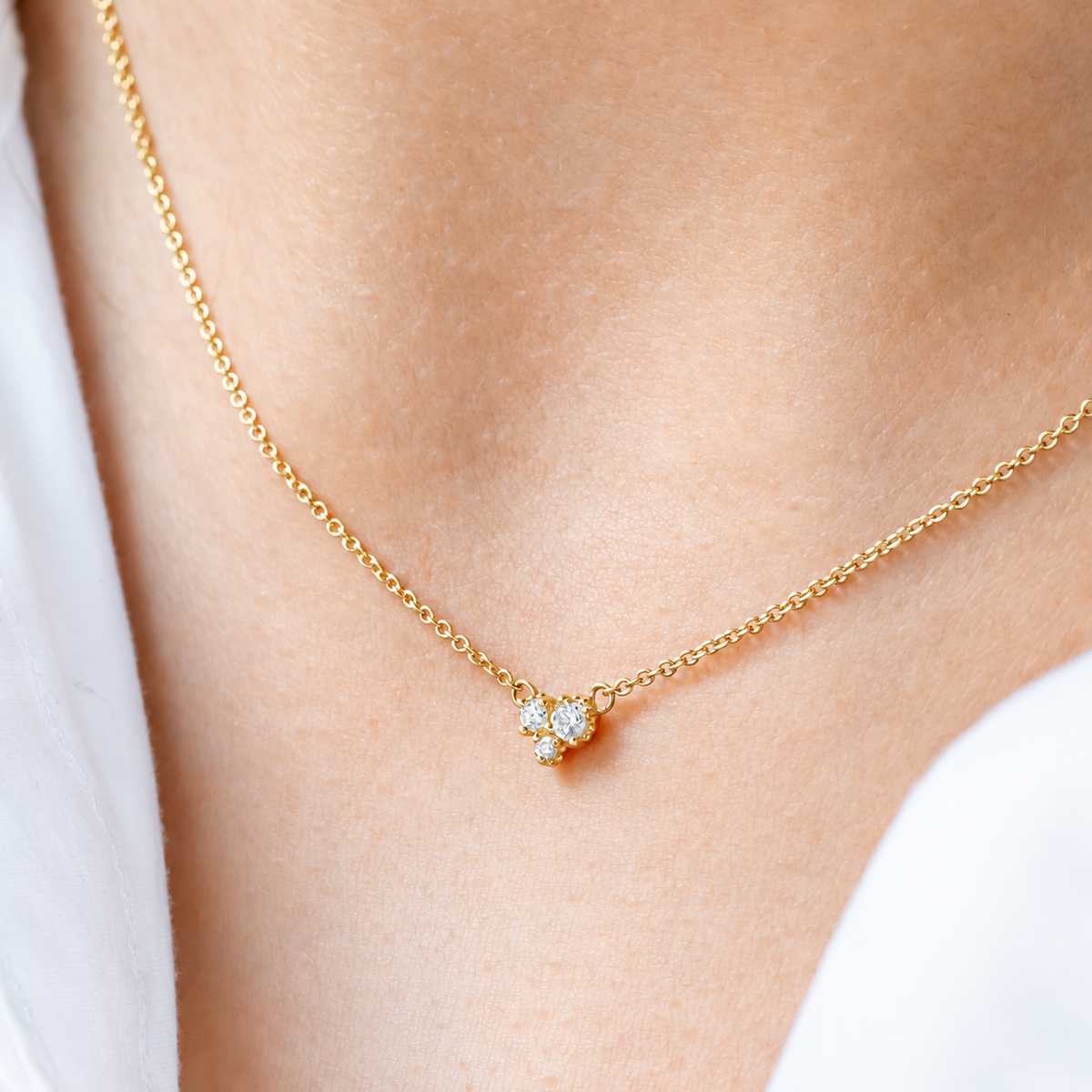 Trio Diamond Cluster Necklace ~ Yellow Gold