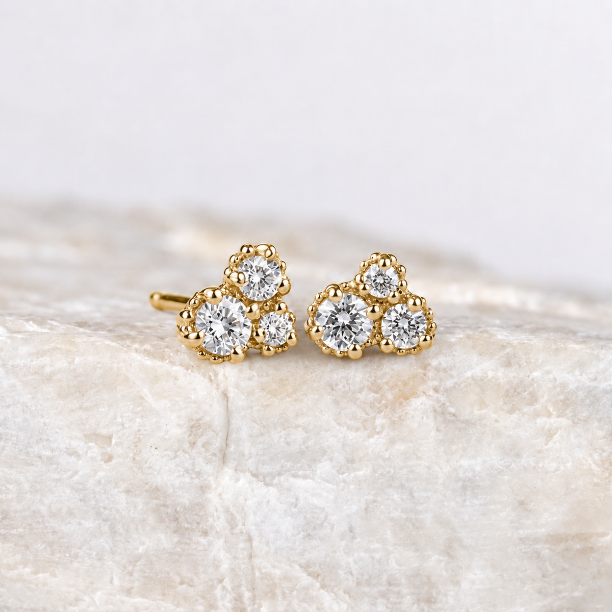 Trio Diamond Cluster Earrings ~ Yellow Gold