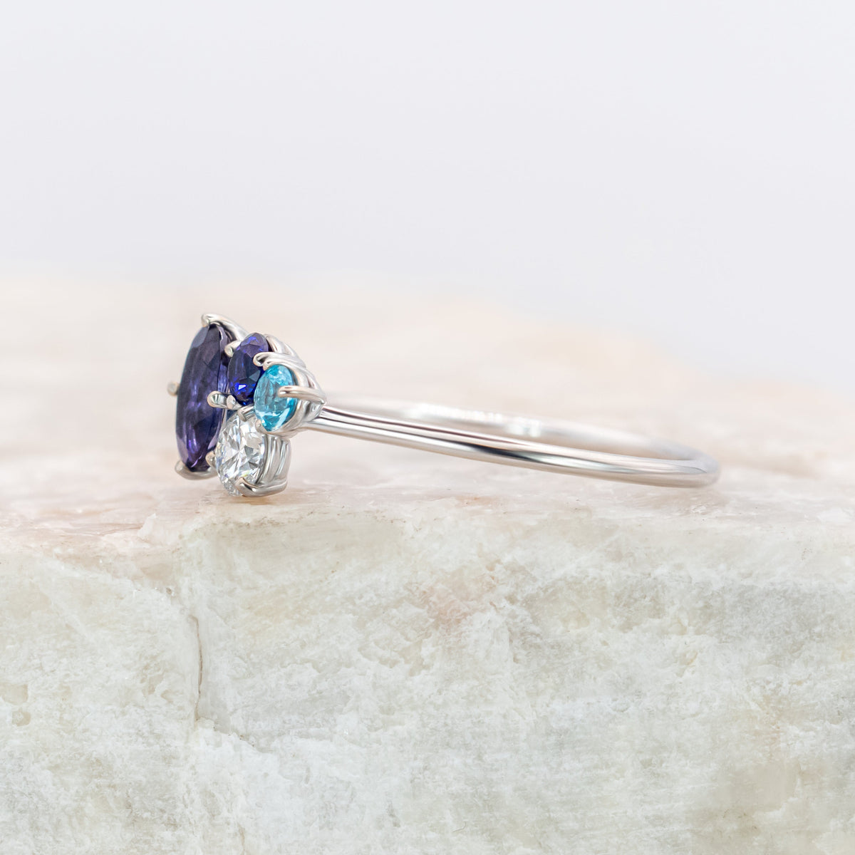 Portia Iolite and Sapphire Cluster Ring ~ Ready to Ship