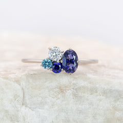 Portia Iolite and Sapphire Cluster Ring ~ Ready to Ship