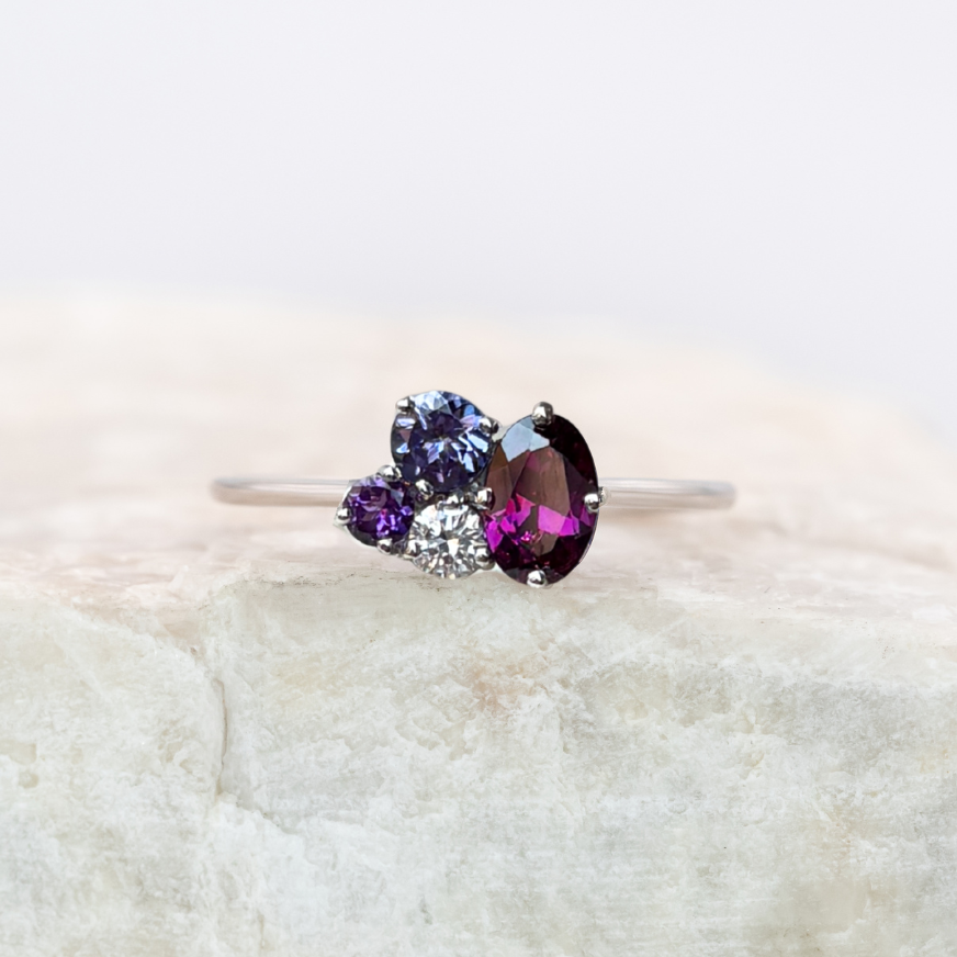 Portia Grape Garnet and Amethyst Cluster Ring ~ Ready to Ship