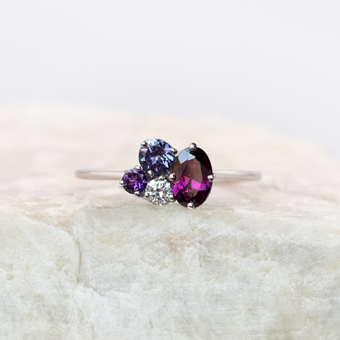 Portia Grape Garnet and Amethyst Cluster Ring