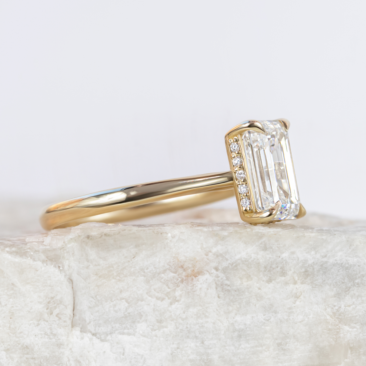 Maeve ~ Emerald Hidden Halo Engagement Ring