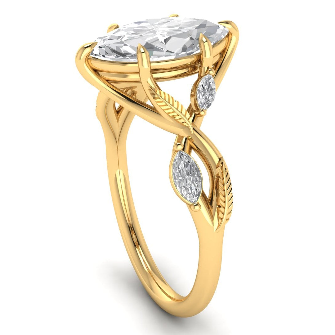 Custom Leaf and Vine Split Shank Engagement Ring