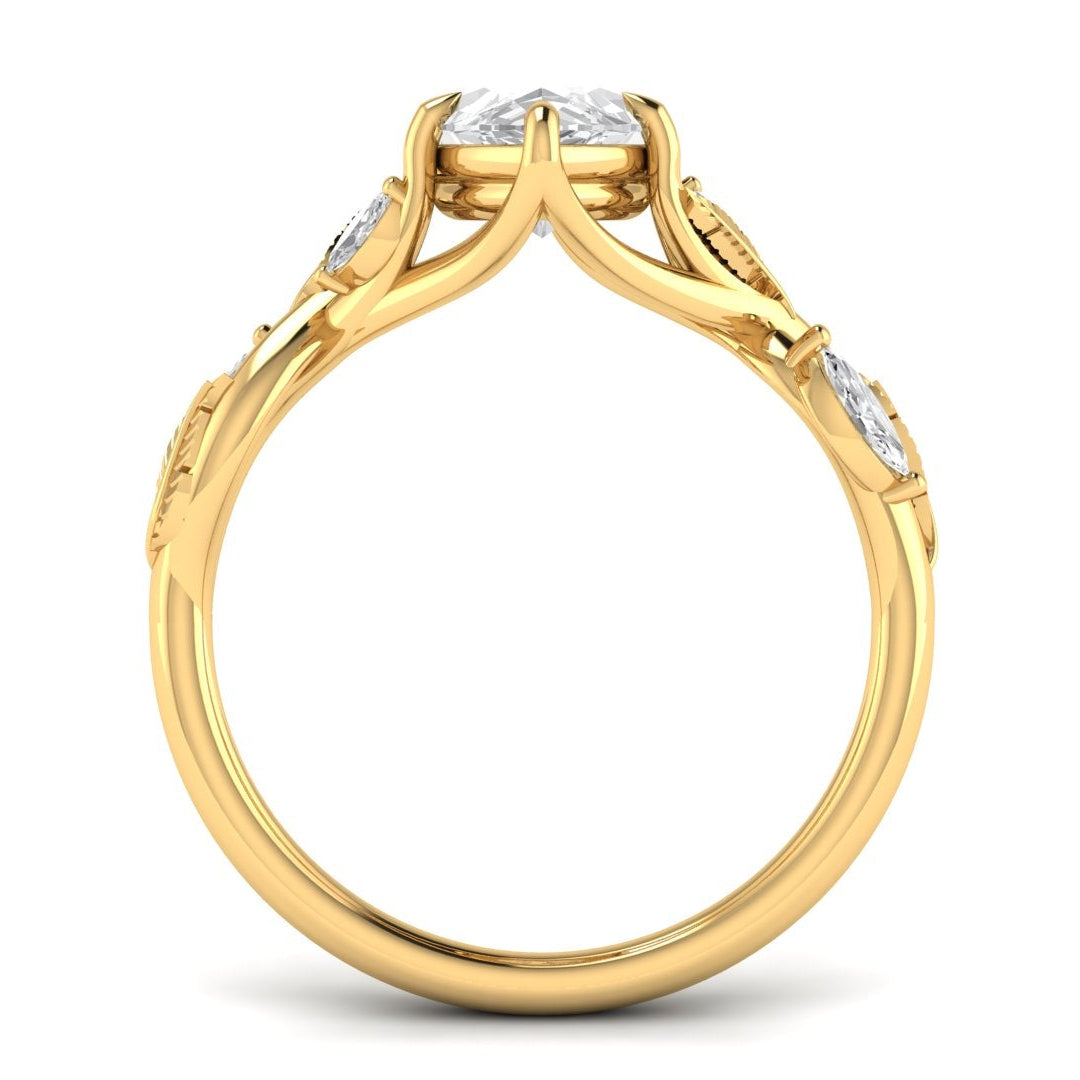 Custom Leaf and Vine Split Shank Engagement Ring