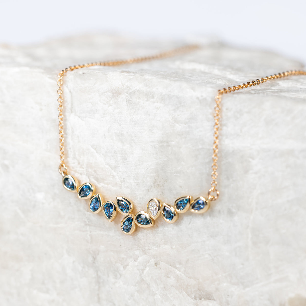 Scattered Montana Sapphire and Diamond Necklace ~ Ready to Ship