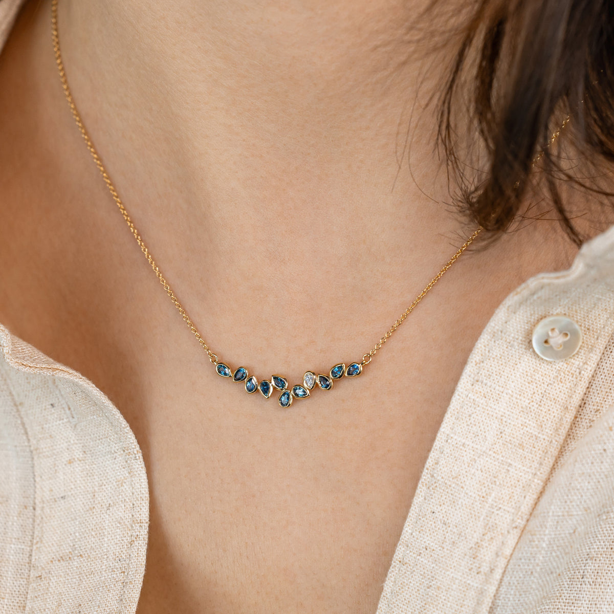 Scattered Montana Sapphire and Diamond Necklace ~ Ready to Ship