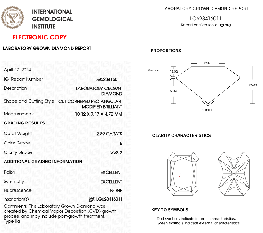 RADIANT - 2.89ct E VVS2 CVD - IGI 581529
