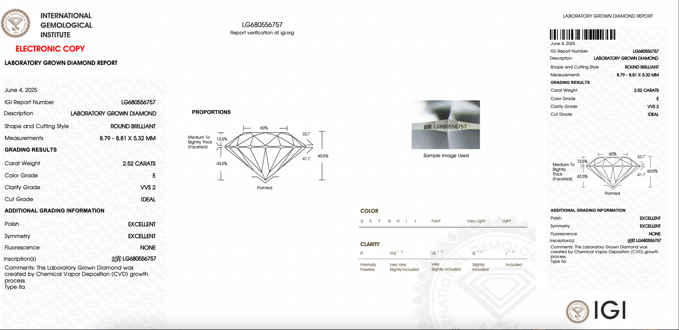 ROUND 2.52ct E VVS2 IDEAL 1170F3205