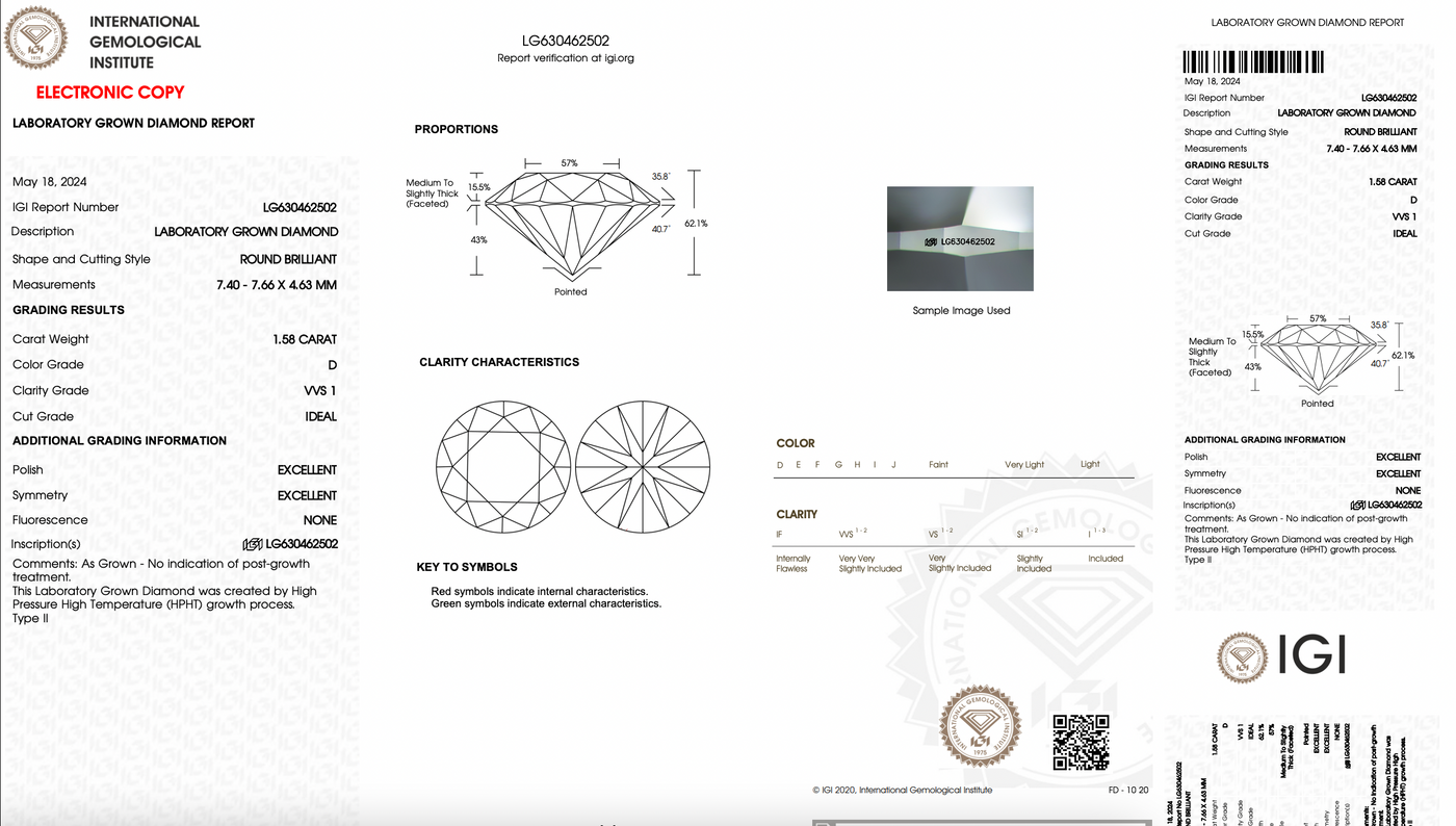 ROUND 1.58ct D VVS1 IDEAL 500013591