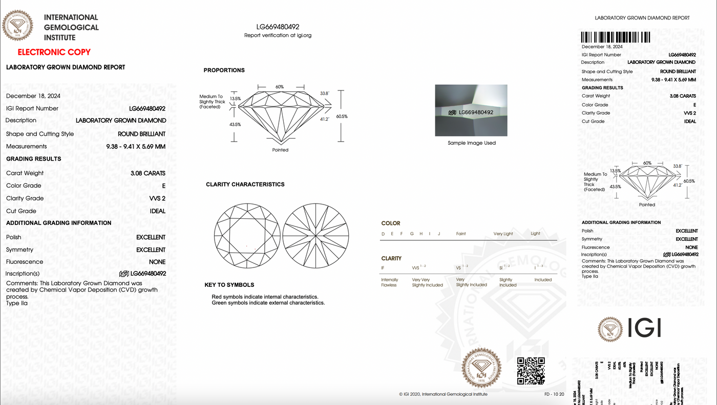 ROUND 3.08ct E VVS2 IDEAL 500031319