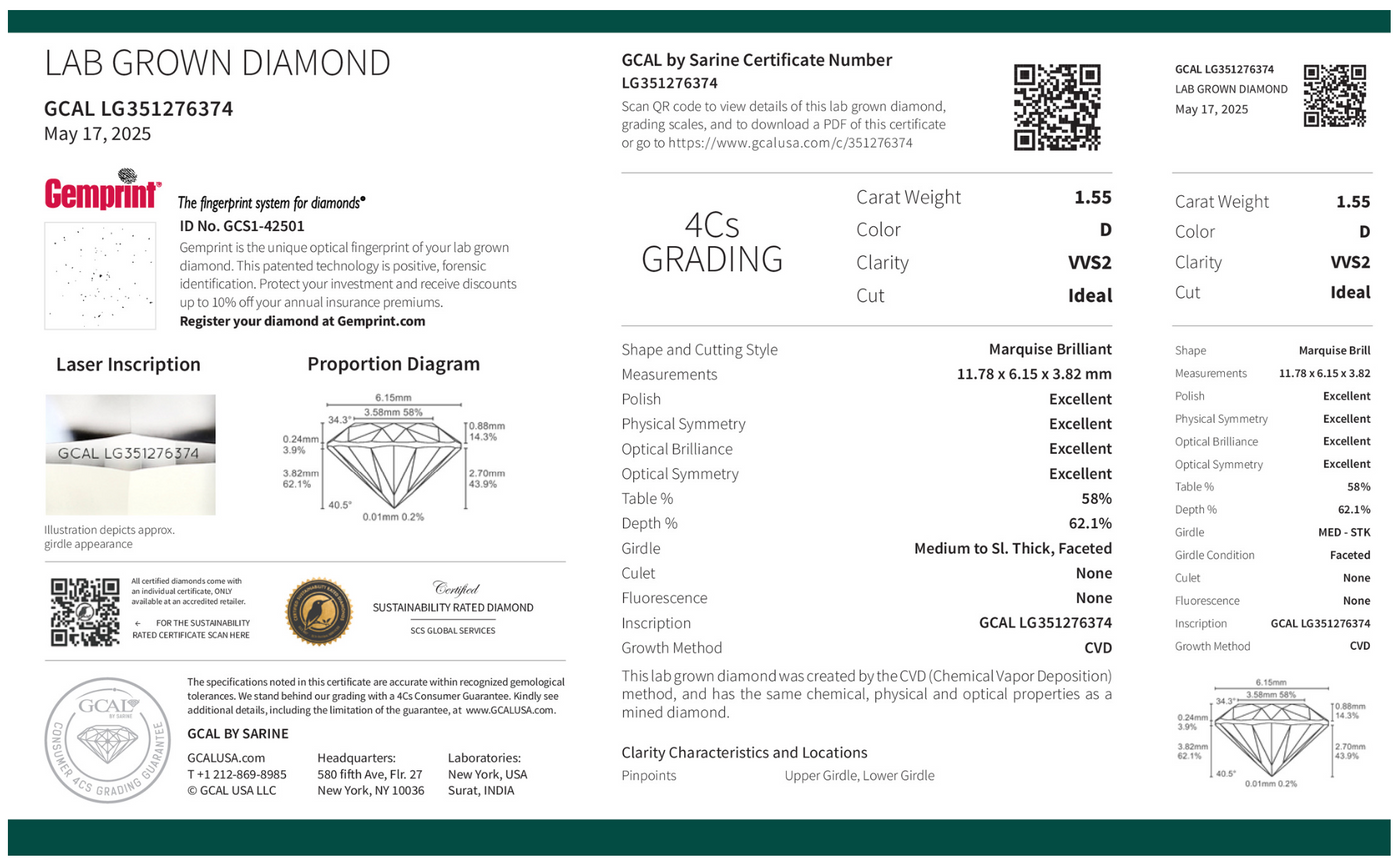 MARQUISE 1.55ct D VVS2 IDEAL 500055630
