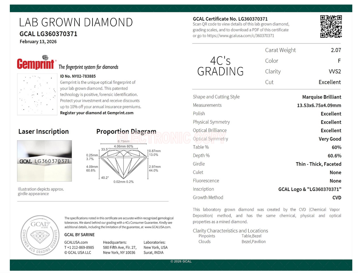 MARQUISE 2.07ct F VVS2 EXCELLENT 500108393