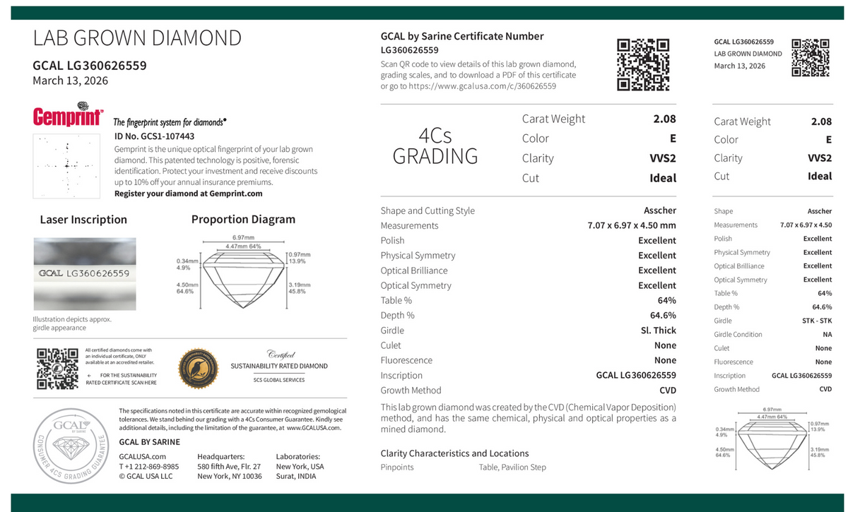 ASSCHER 2.08ct E VVS2 IDEAL 500114922 (SCS Certified)