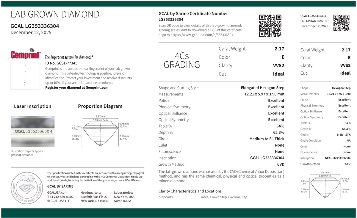 ELONGATED HEXAGON 2.17ct E VVS2 IDEAL 500116189