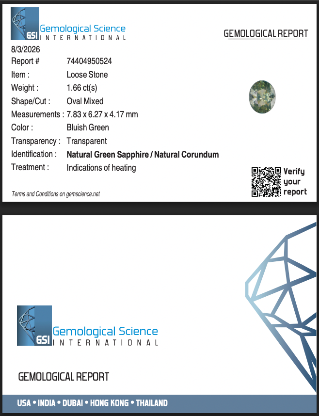 OVAL 1.66ct NATURAL GREEN SAPPHIRE - MADAGASCAR 1BC531F50