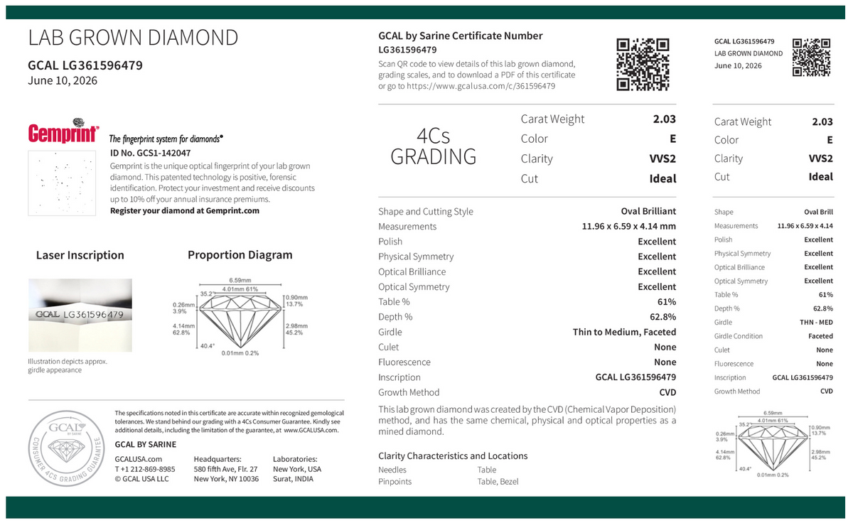 ELONGATED OVAL 2.03ct E VVS2 500130887 IDEAL