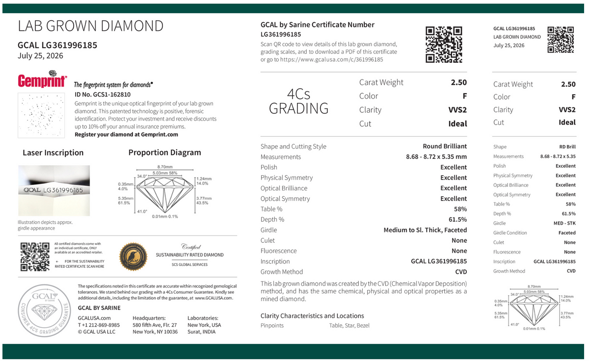 ROUND 2.50ct F VVS2 IDEAL 500140057