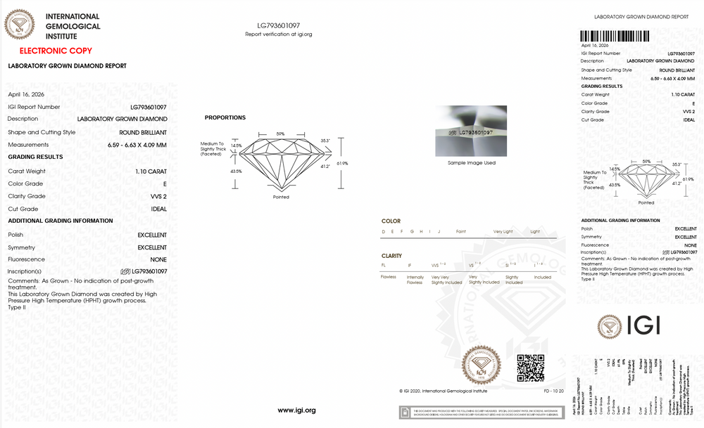 500138756  1.10ct E VVS2 Lab Grown Round