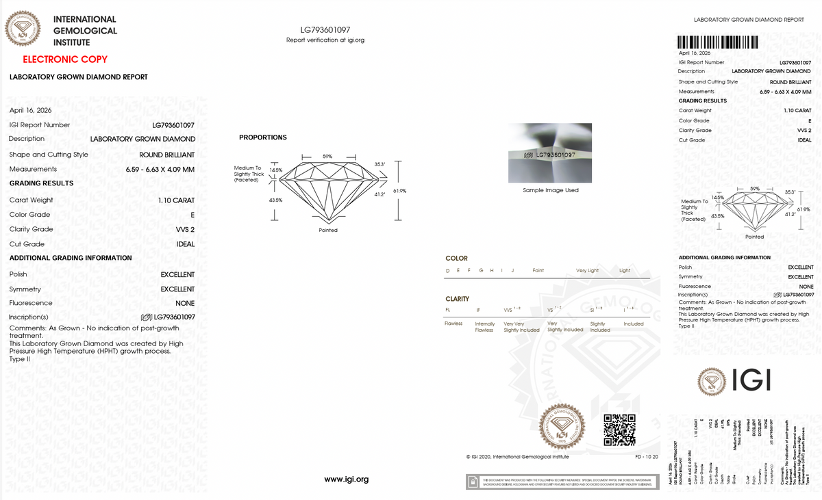 500138756  1.10ct E VVS2 Lab Grown Round