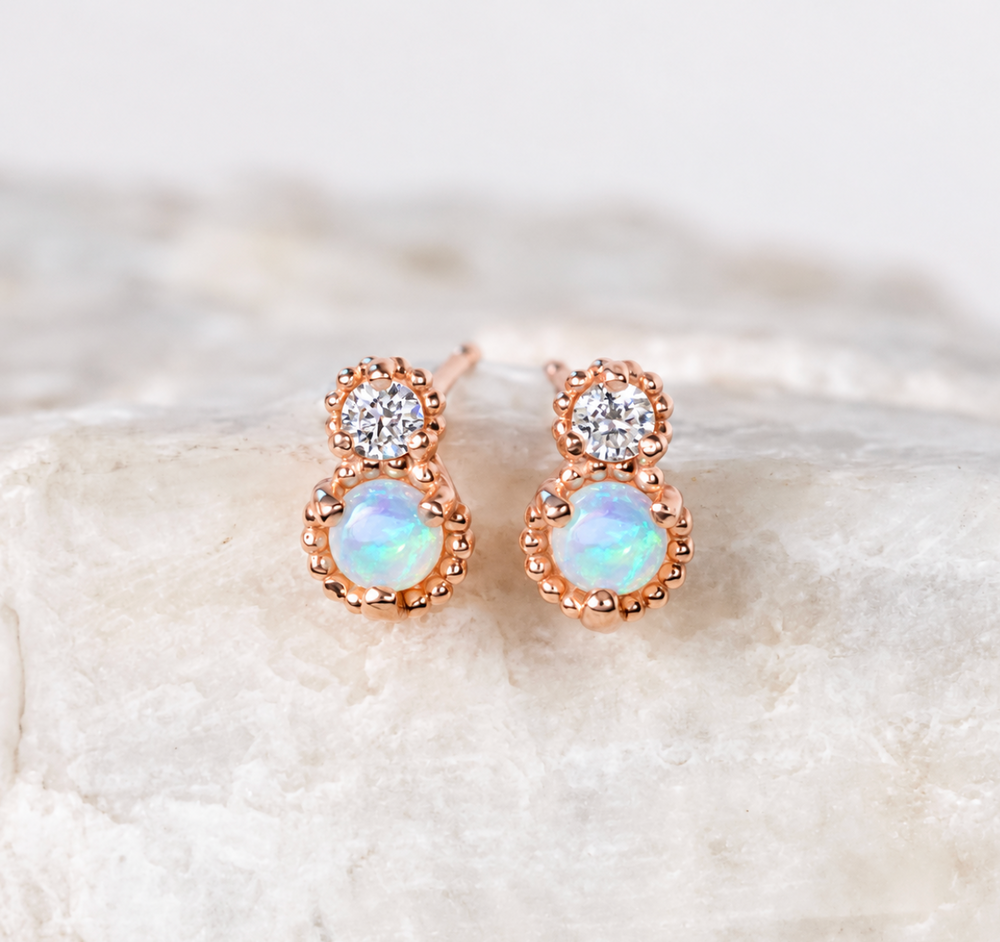 Madeline Opal and Diamond Earrings ~ Ready to Ship