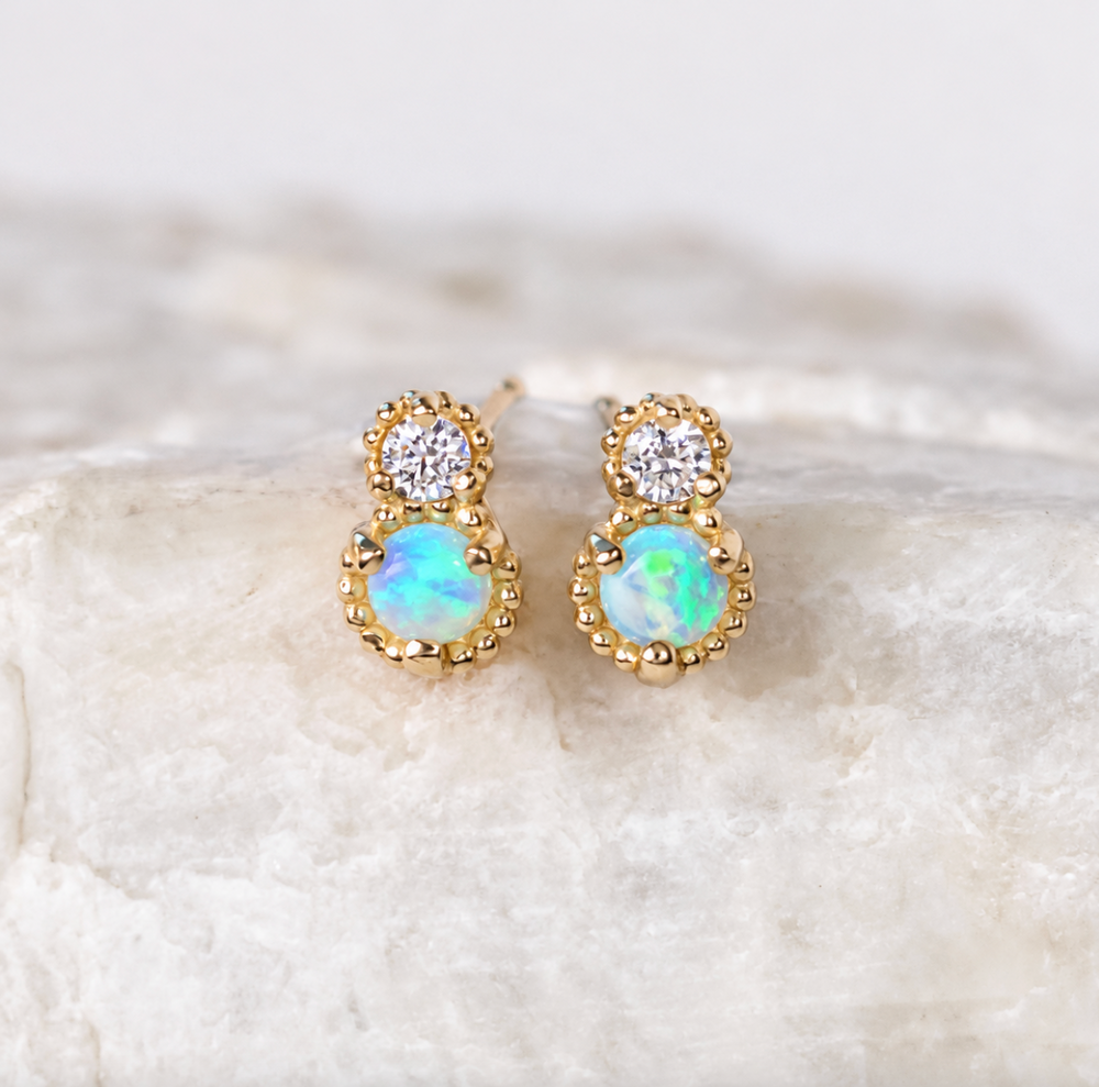 Madeline Opal and Diamond Earrings ~ Ready to Ship