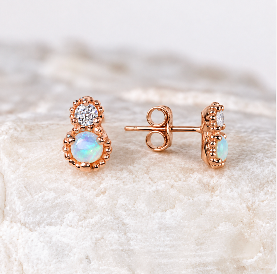 Madeline Opal and Diamond Earrings ~ Ready to Ship