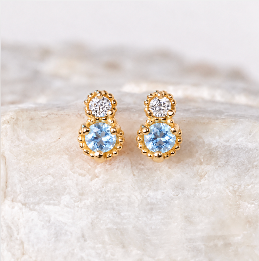 Madeline Aquamarine and Diamond Earrings ~ Ready to Ship