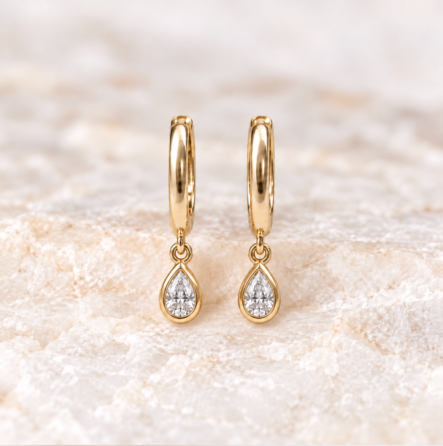 Jillian Pear Diamond Huggie Earrings ~ Ready to Ship