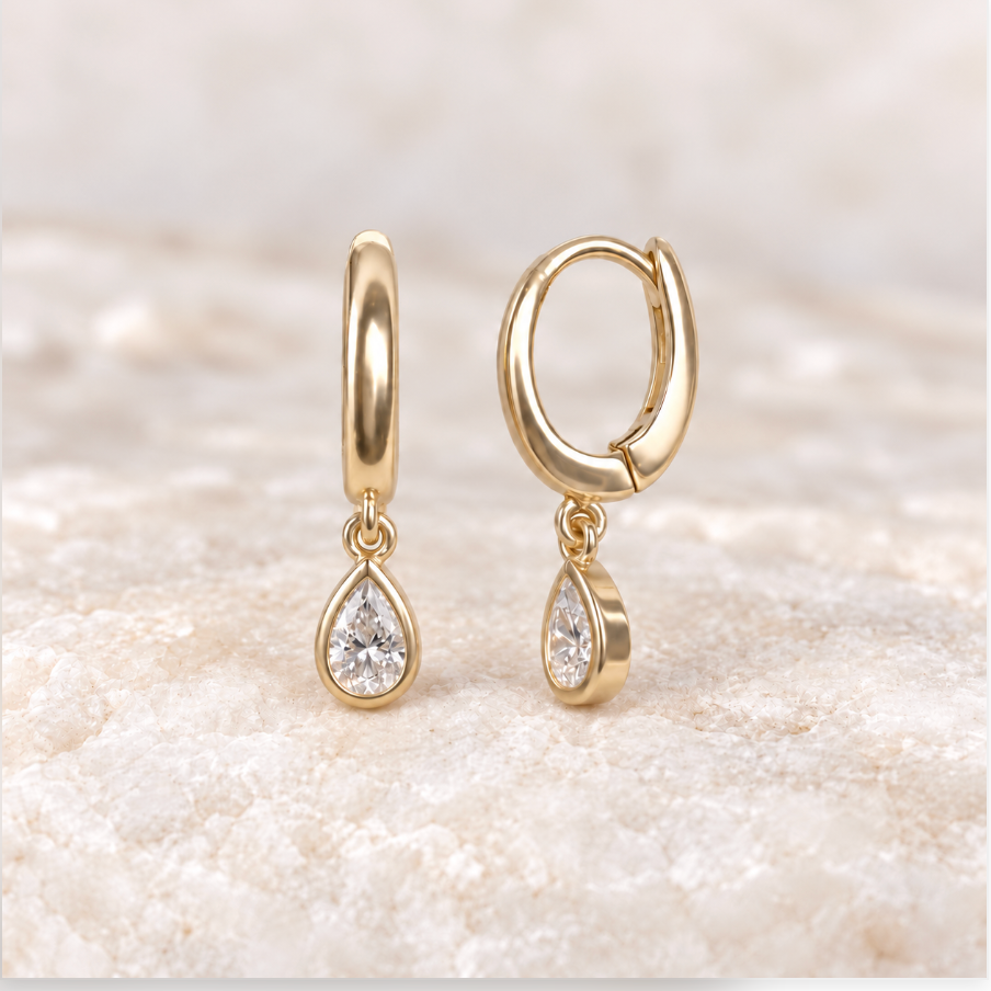 Jillian Pear Diamond Huggie Earrings ~ Ready to Ship