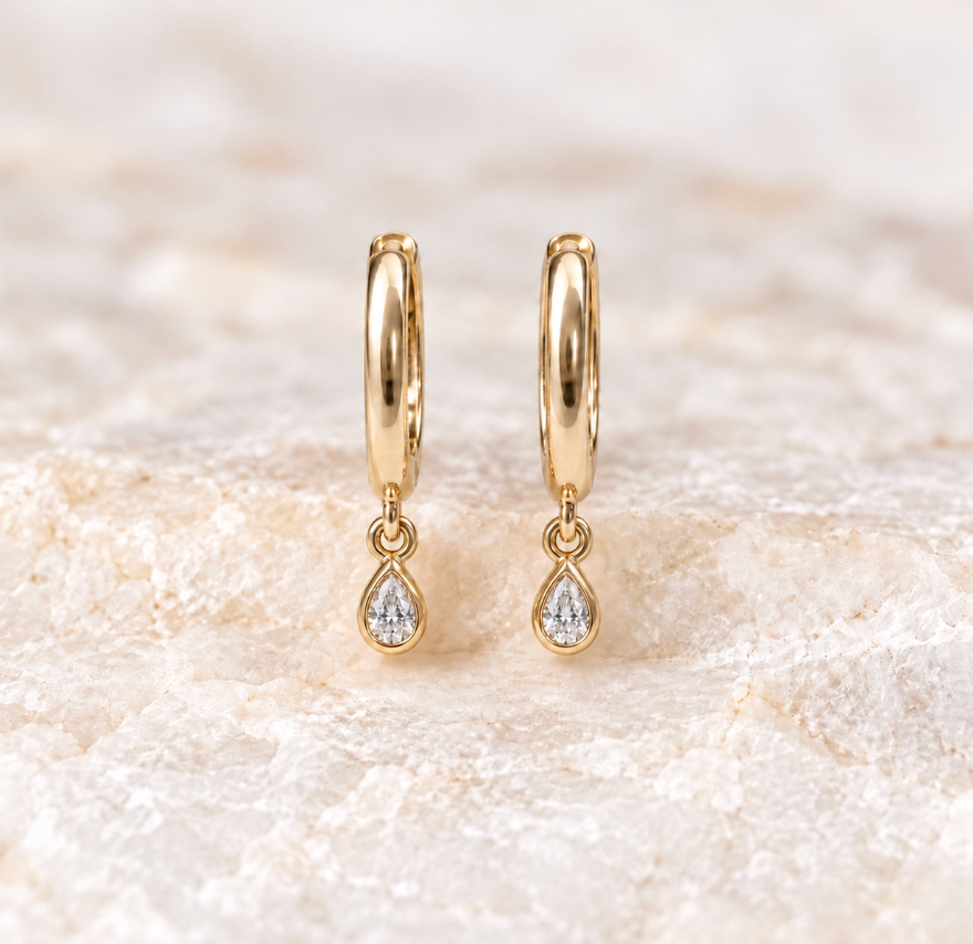 Jillian Pear Diamond Huggie Earrings ~ Ready to Ship