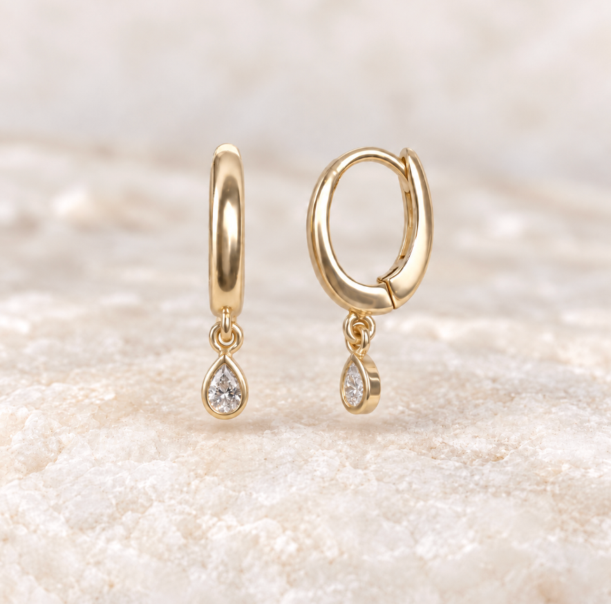 Jillian Pear Diamond Huggie Earrings ~ Ready to Ship
