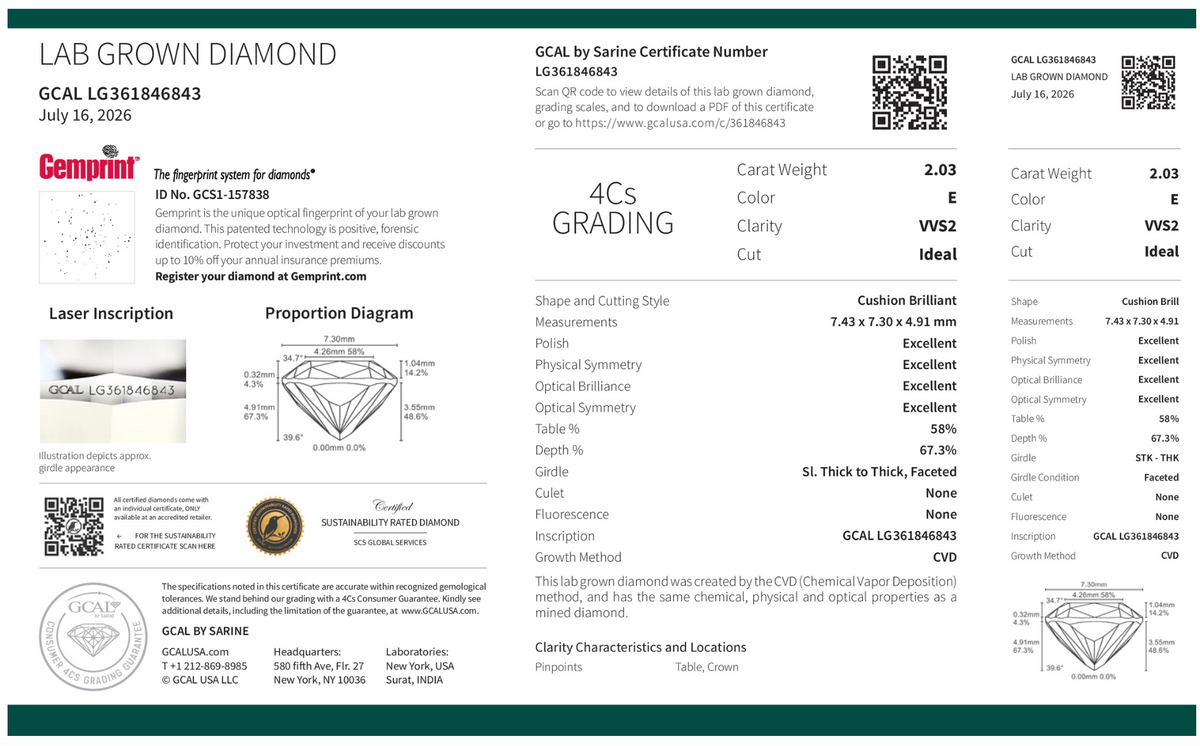 CUSHION 2.03ct E VVS2 IDEAL 500136719