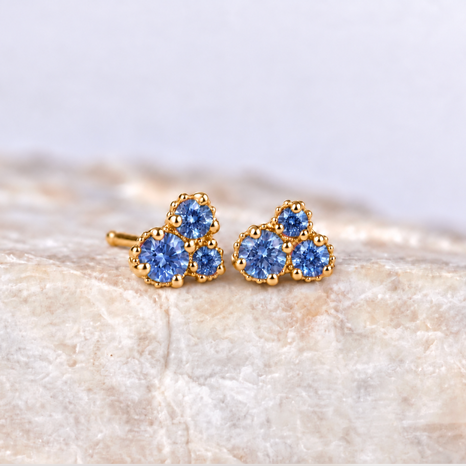 Trio Denim Sapphire Cluster Earrings ~ Ready to Ship