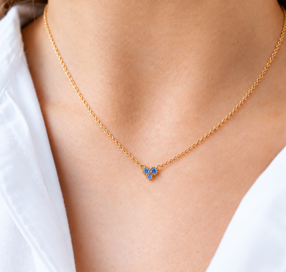 Trio Denim Sapphire Cluster Necklace - Yellow Gold ~ Ready to Ship