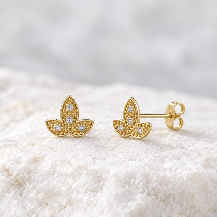 Ivy Leaf Gold and Diamond Earrings