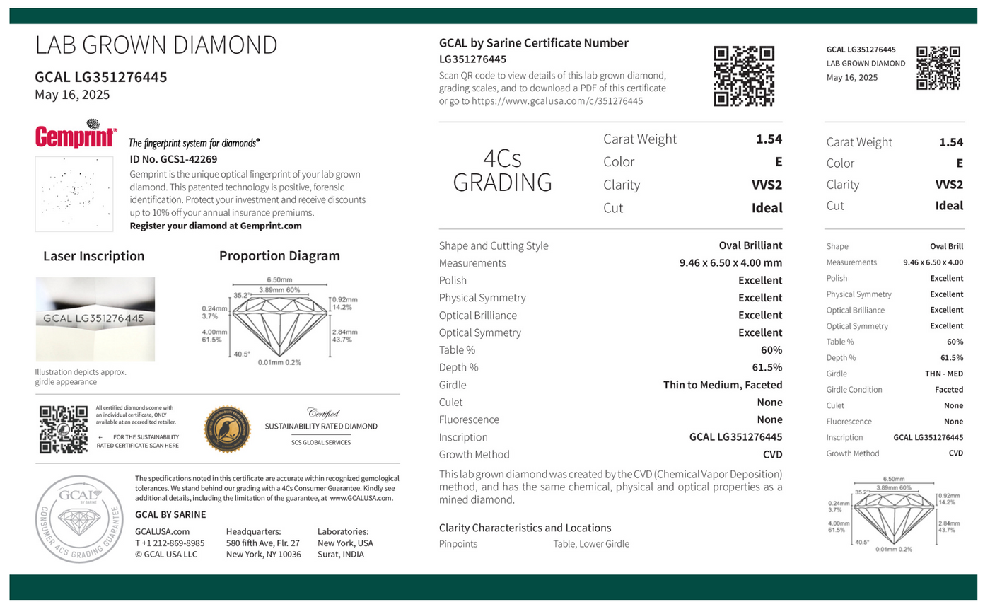 OVAL 1.54ct E VVS2 IDEAL 500055457