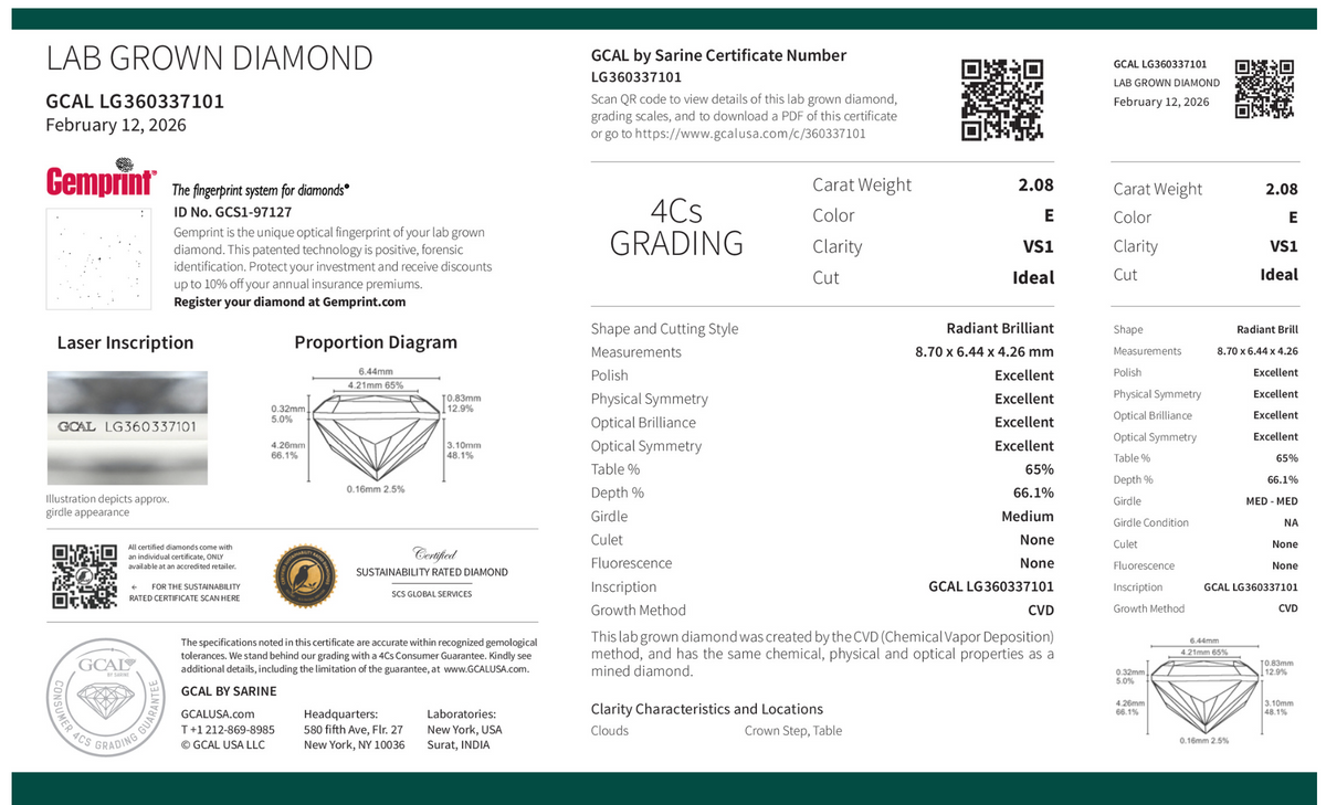 RADIANT 2.08ct E VS1 IDEAL 500110696 (SCS-007 Certified)