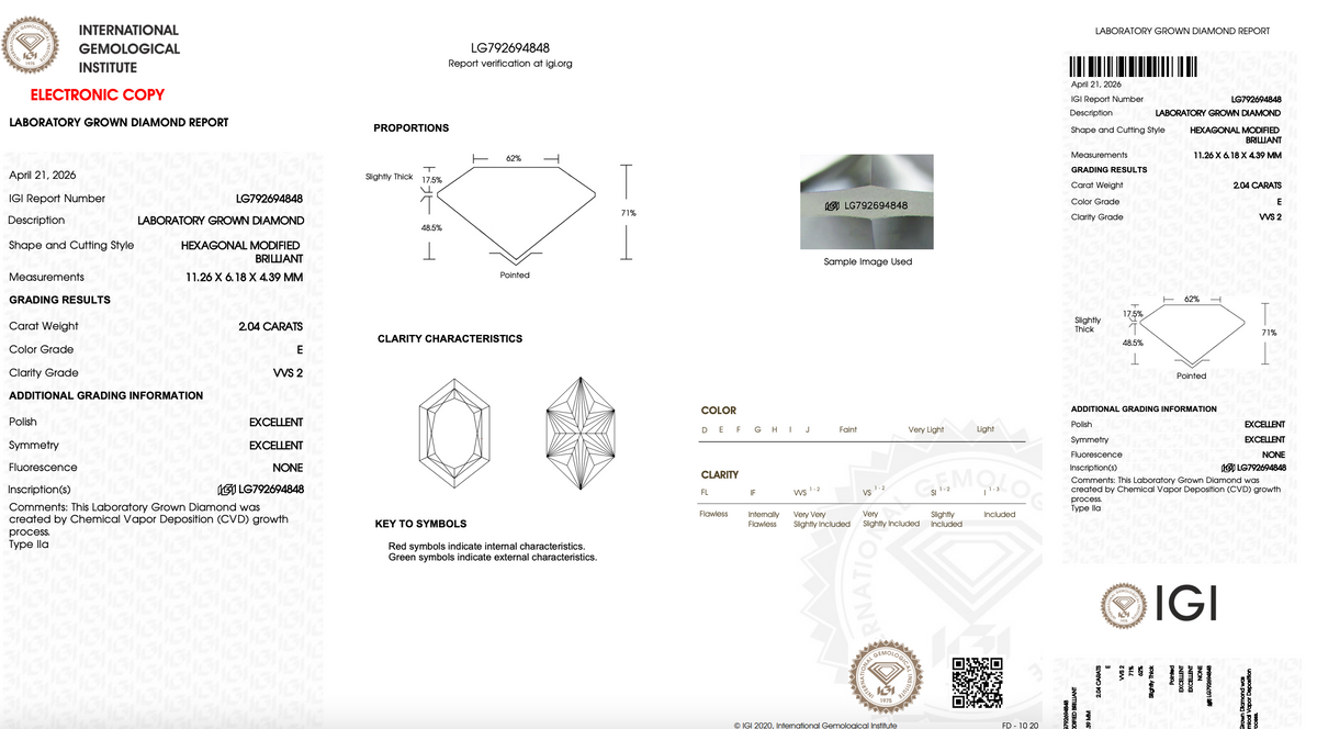 ELONGATED HEXAGON 2.04CT E VVS2 EXCELLENT 500117442