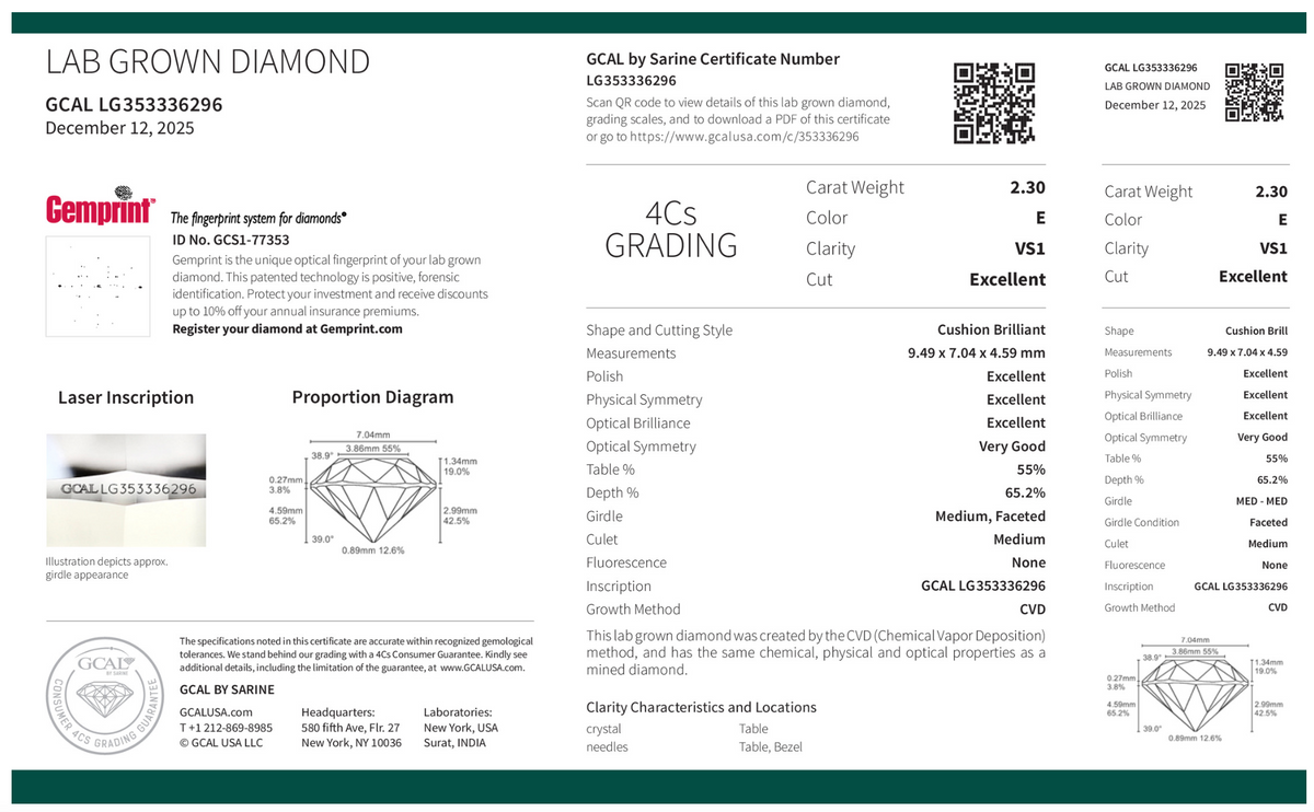 ELONGATED CUSHION (OLD MINE CUT) 2.30ct E VS1 EXCELLENT 500098839