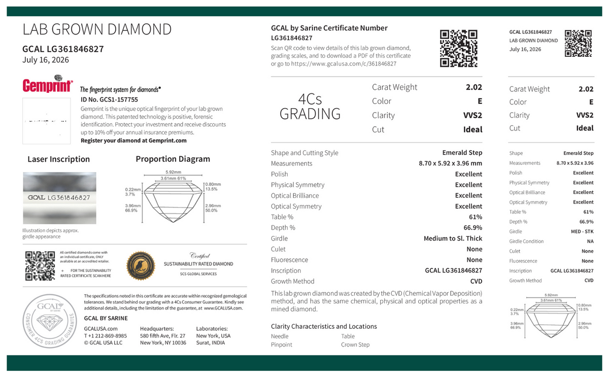 EMERALD 2.02ct E VVS2 500136275 IDEAL (Sustainability Rated Diamond)