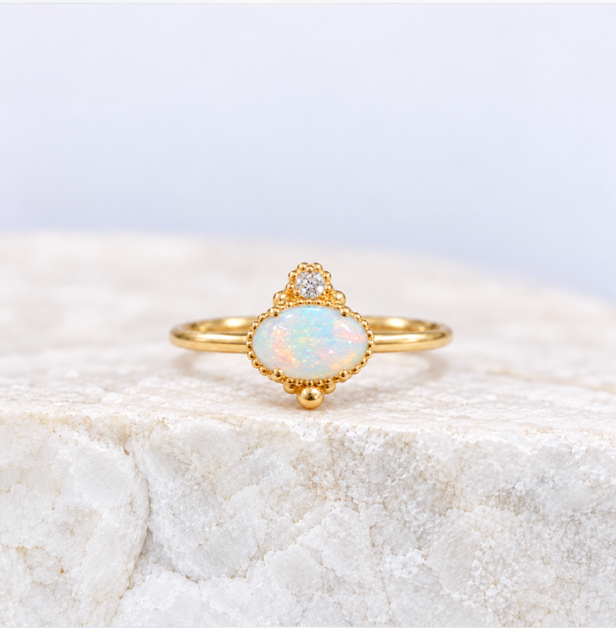 Mayfair Opal & Diamond Stacking Ring ~ Ready to Ship