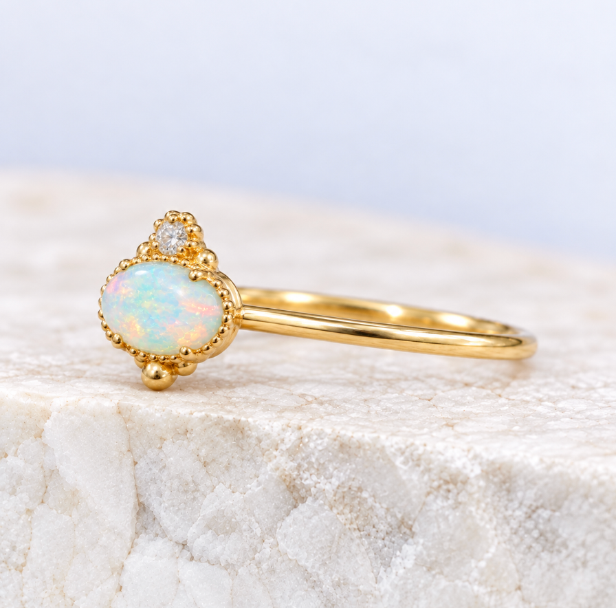 Mayfair Opal & Diamond Stacking Ring ~ Ready to Ship
