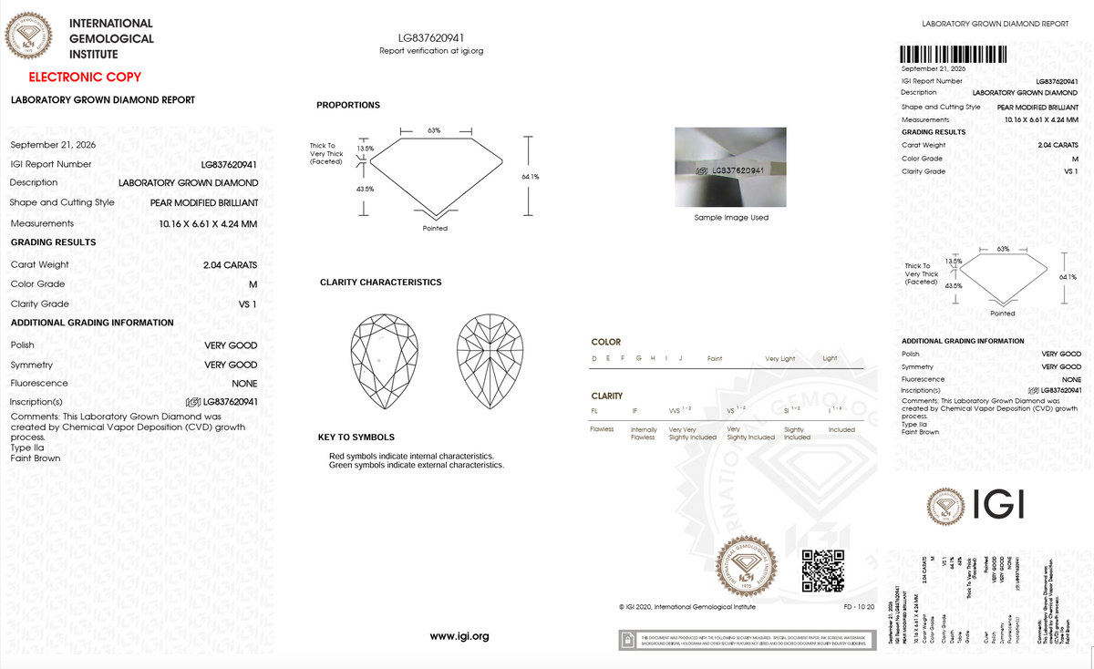 PEAR 2.04ct M VS1 VERY GOOD 3226911B1