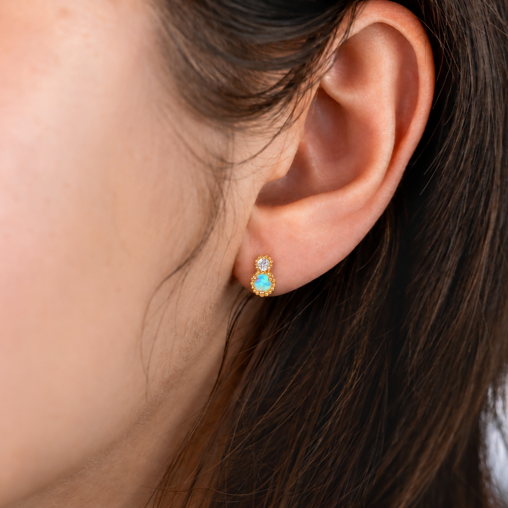 Madeline Opal and Diamond Earrings ~ Ready to Ship