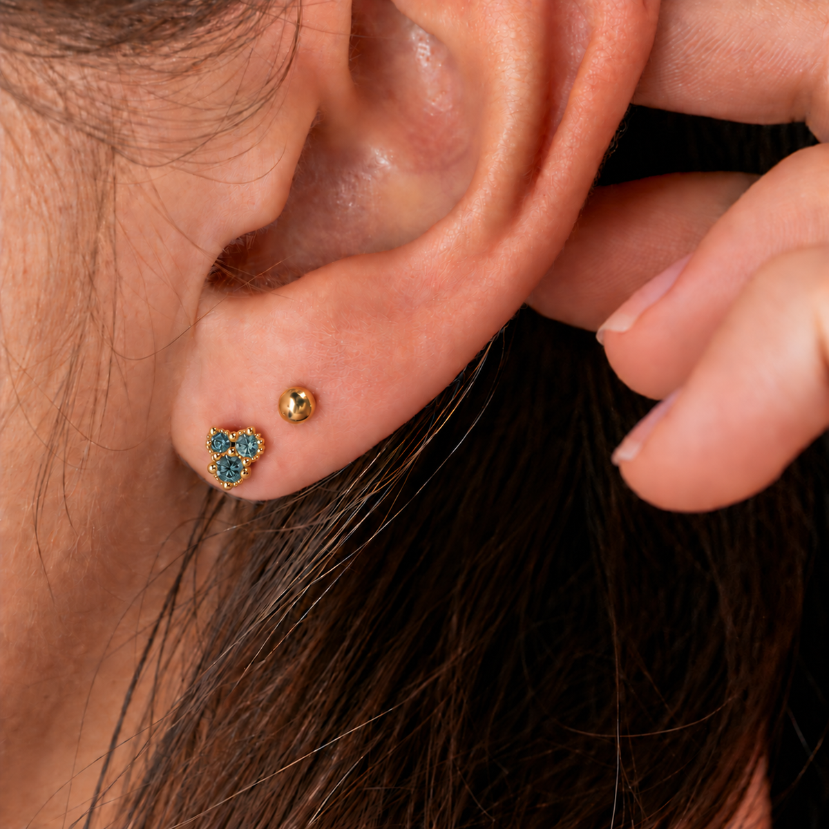 Trio Sapphire Cluster Earrings ~ Yellow Gold