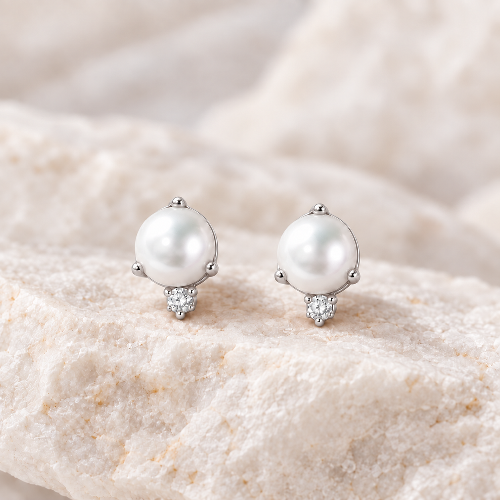 Mila Pearl and Diamond Earrings - White Gold