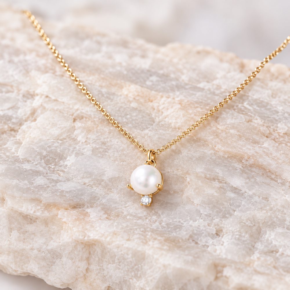 Mila Pearl and Diamond Necklace - Yellow Gold